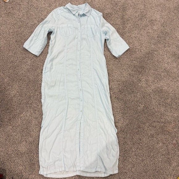 Chico's Dresses & Skirts - Chico’s Baby Blue Tencel Fold Sleeve Maxi Side Slit Shirt Dress Women’s US 8